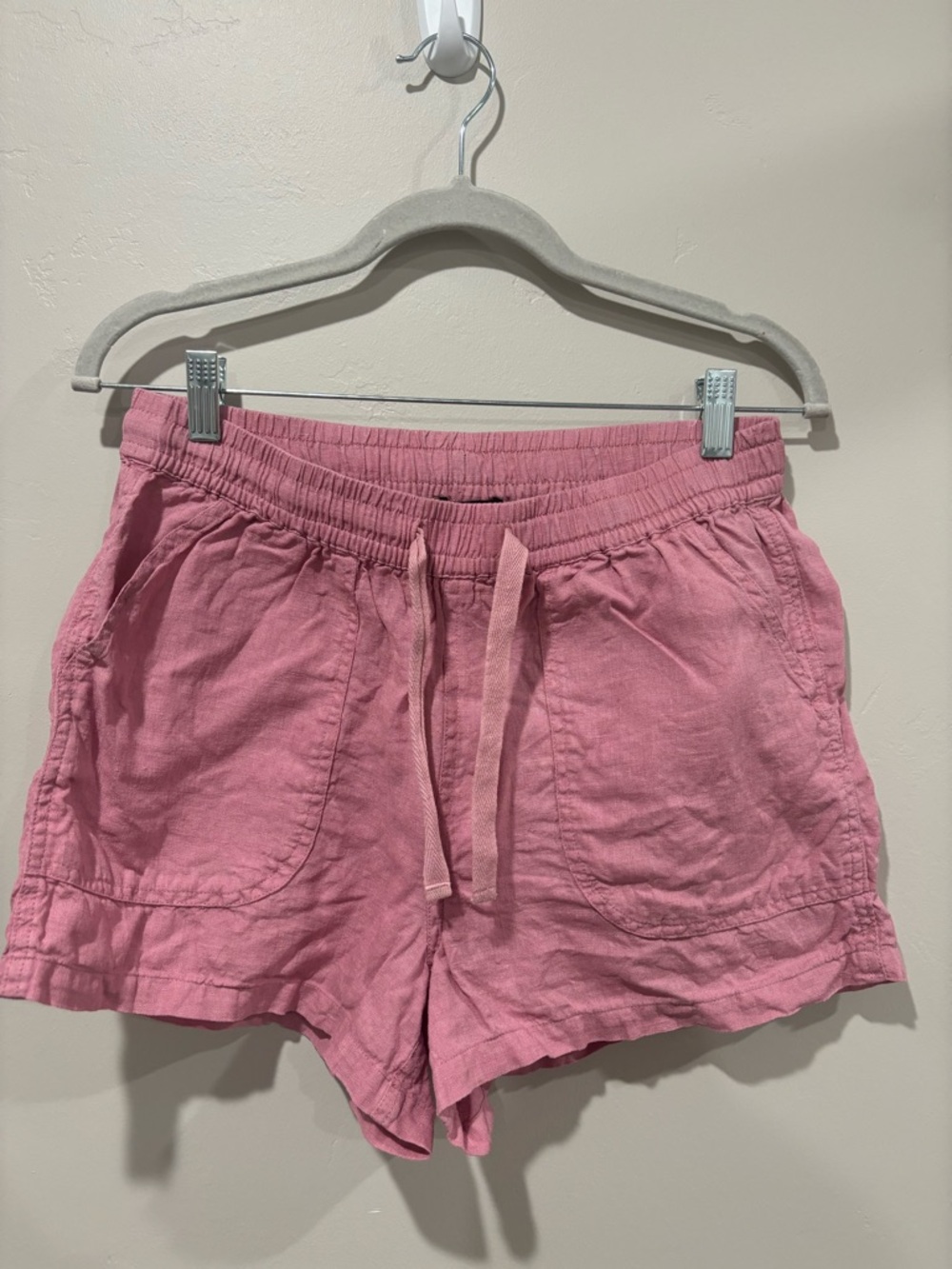 Quince Pink Drawstring Casual Linen Shorts